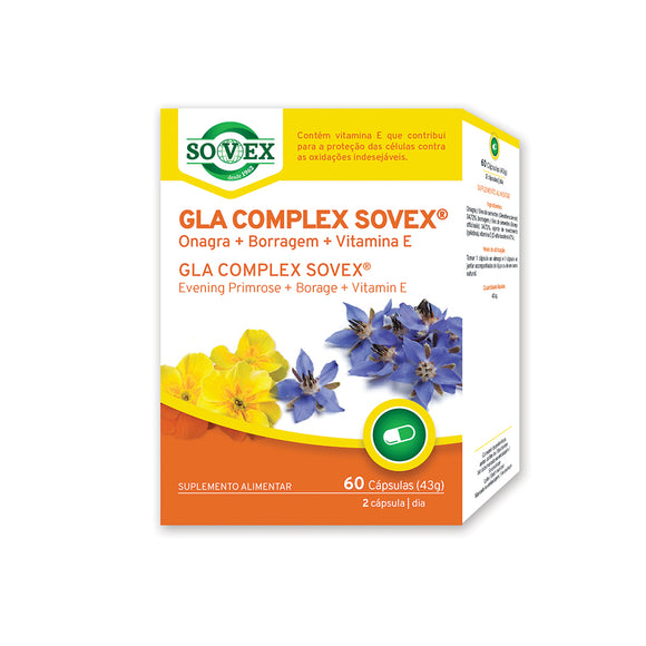 GLA Complex Onagra + Borragem + Vitamina E 60 Cápsulas - Sovex - Crisdietética