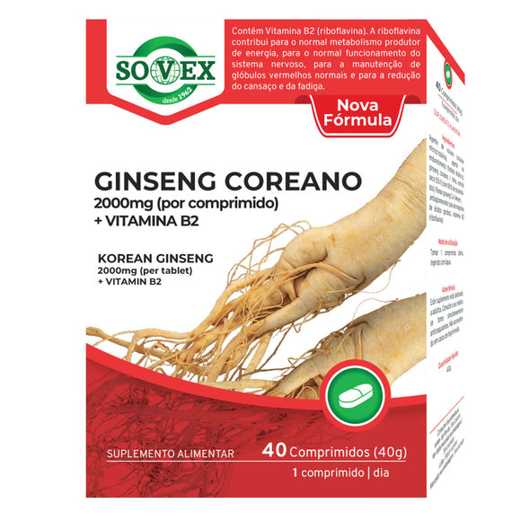 Ginseng Coreano 2000mg + Vitamina B2 40 Comprimidos - Sovex - Crisdietética