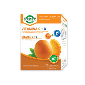 Vitamine C 500mg + Vitamine D 4000UI 30 Gélules - Sovex - Crisdietética