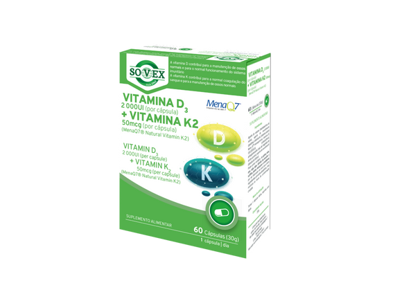Vitamina D3 + K2 (MenaQ7)  60 cápsulas - Sovex - Crisdietética