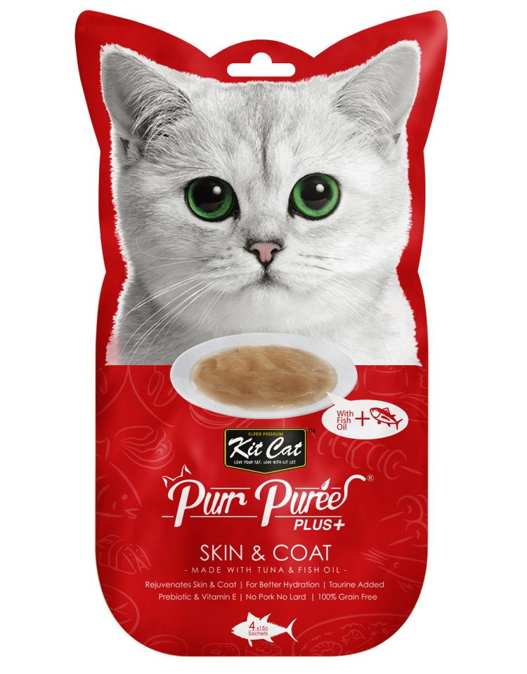 Purr Puree Snack Gato Pelle e Cappotto di Tonno e Olio di Pesce 4*15g- Kit Cat - Crisdietética