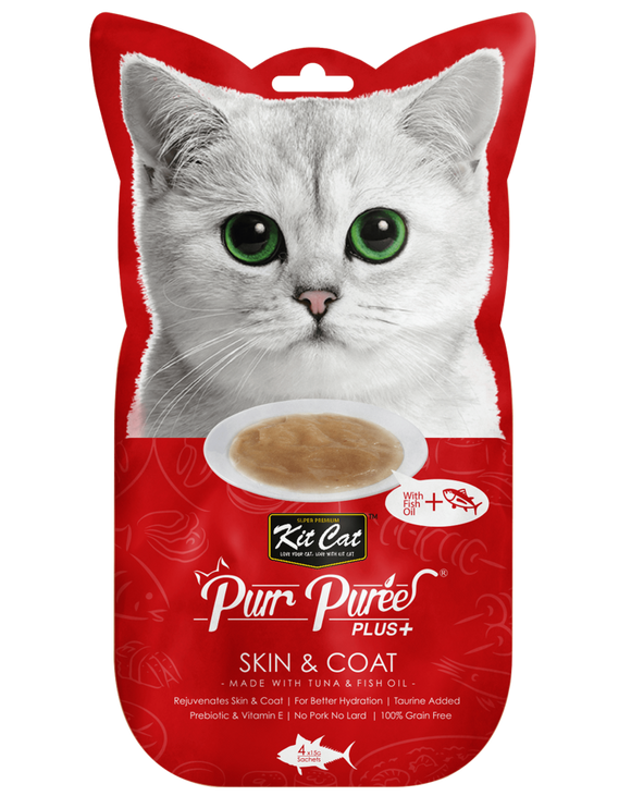 Purr Puree Snack Gato Skin e Coat de Atum e Óleo de Peixe 4*15g- Kit Cat - Crisdietética