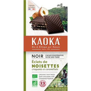 有機黑巧克力 66% 可可和榛子 100 克 - Kaoka - Crisdietética