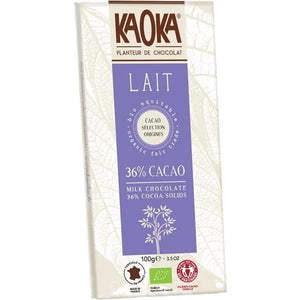 有機公平貿易牛奶巧克力 100 克 - Kaoka - Crisdietética