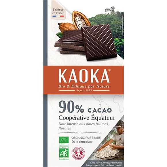Chocolate Preto 90% Cacau Biológico Fair Trade Equador 100g - Kaoka - Crisdietética