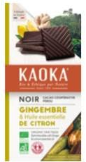 黑巧克力 58% 可可加檸檬和有機生薑 100 克 - Kaoka - Crisdietética