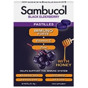 接骨木Immunoforte维生素C和锌20锭剂-Sambucol-Crisdietética