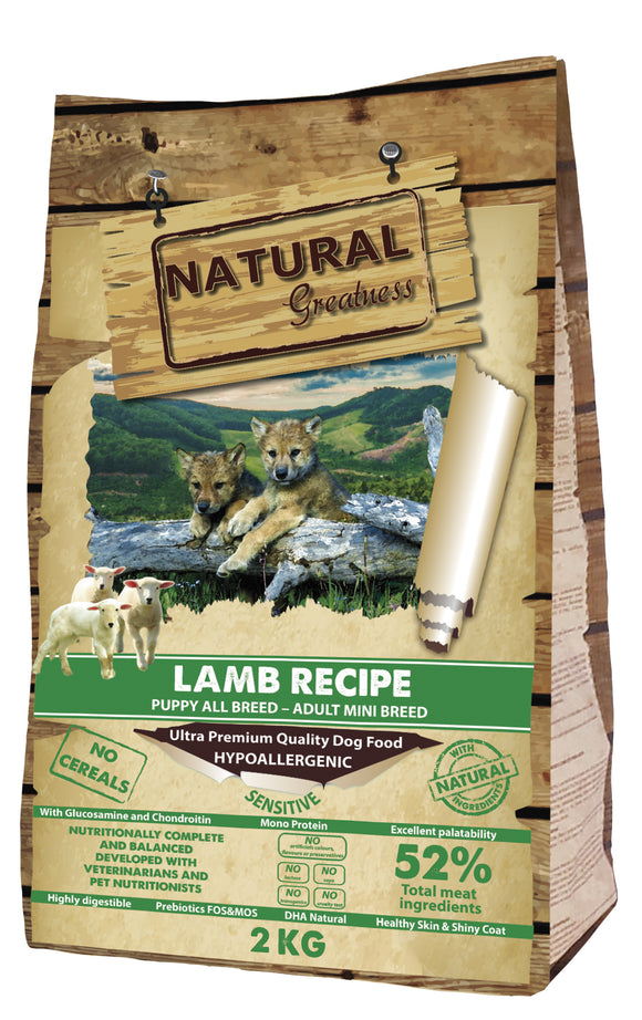 Cão Lamb Sensitive Starter Puppy & Mini Adult 2kg -Natural Greatness - Crisdietética